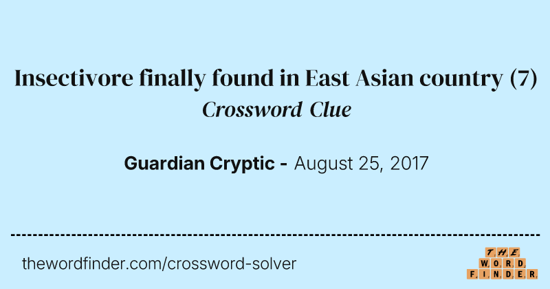 Insectivore finally found in East Asian country crossword clue image