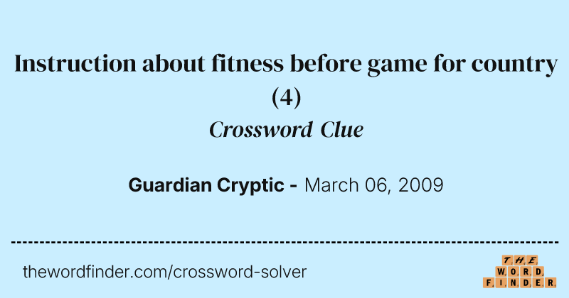 Instruction about fitness before game for country crossword clue image