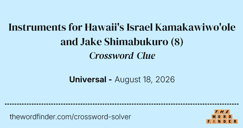 Instruments for Hawaii's Israel Kamakawiwo'ole and Jake Shimabukuro crossword clue image
