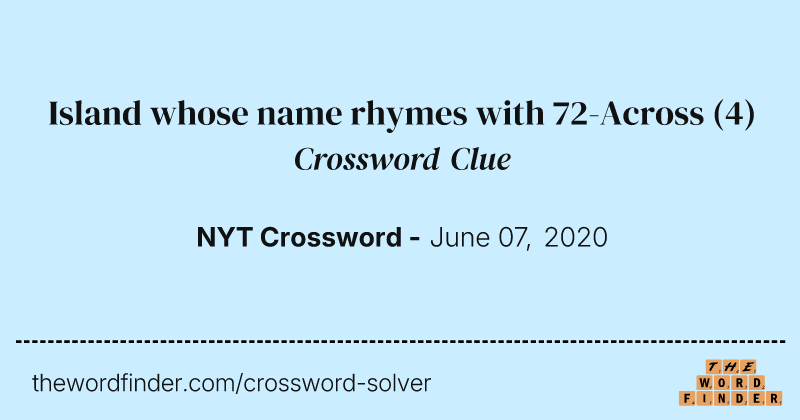 Island whose name rhymes with 72-Across crossword clue image