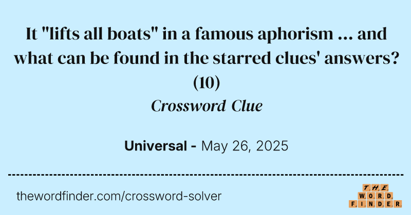 It "lifts all boats" in a famous aphorism ... and what can be found in the starred clues' answers? crossword clue image