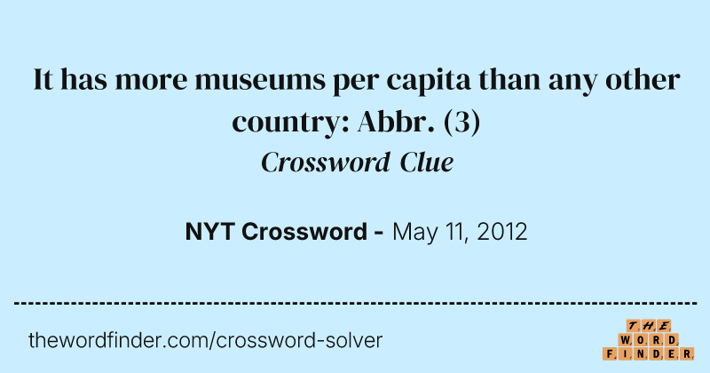 It has more museums per capita than any other country: Abbr. crossword clue image