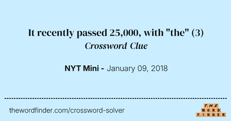 It recently passed 25,000, with "the" crossword clue image