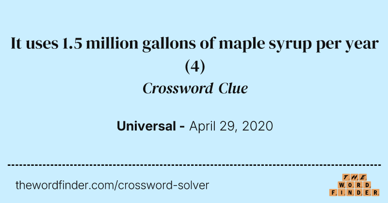 It uses 1.5 million gallons of maple syrup per year crossword clue image