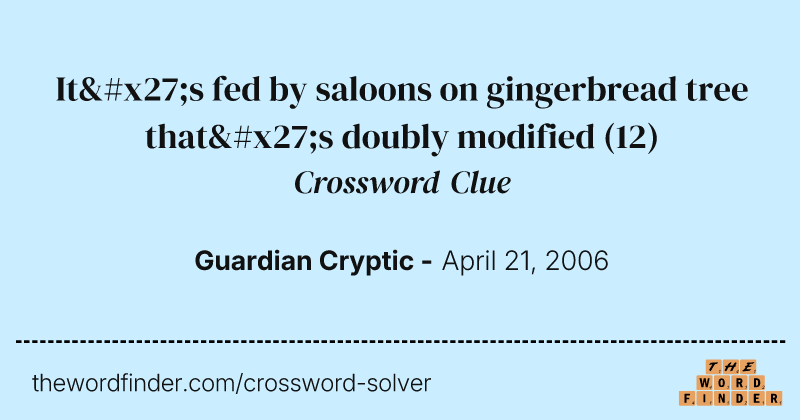 It's fed by saloons on gingerbread tree that's doubly modified crossword clue image