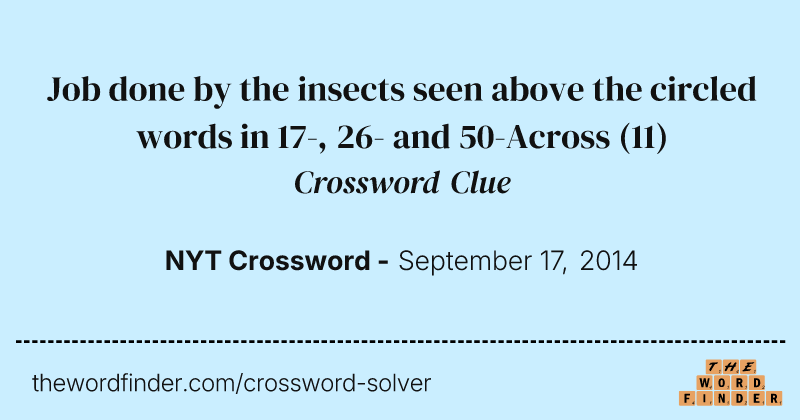 Job done by the insects seen above the circled words in 17-, 26- and 50-Across crossword clue image