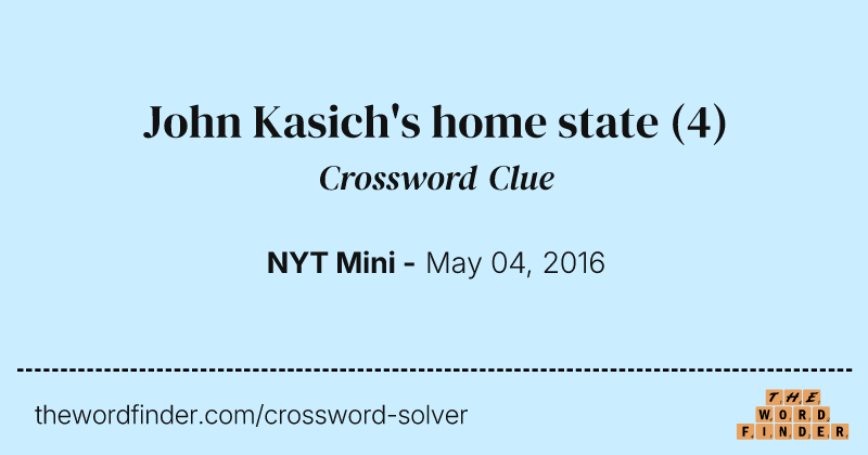 John Kasich's home state crossword clue image