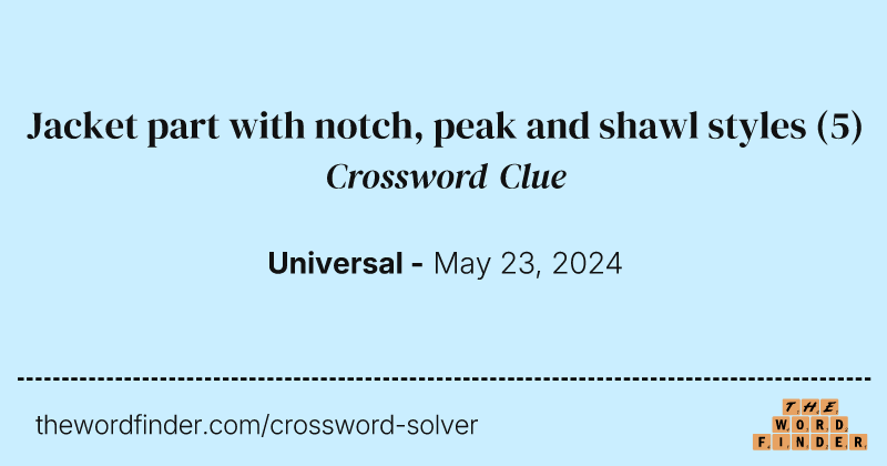 Jacket part with notch, peak and shawl styles crossword clue image