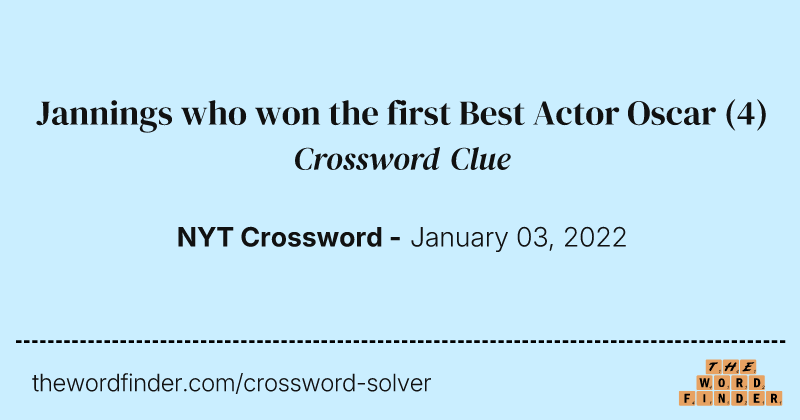 Jannings who won the first Best Actor Oscar crossword clue image