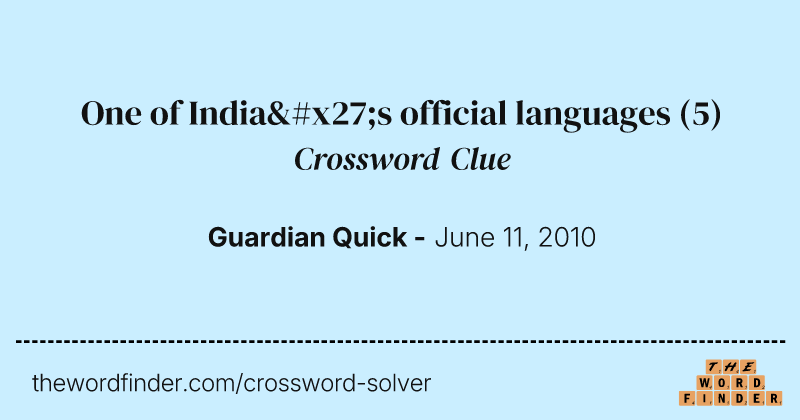 One of India's official languages crossword clue image