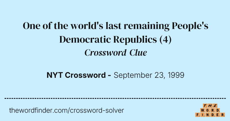 One of the world's last remaining People's Democratic Republics crossword clue image