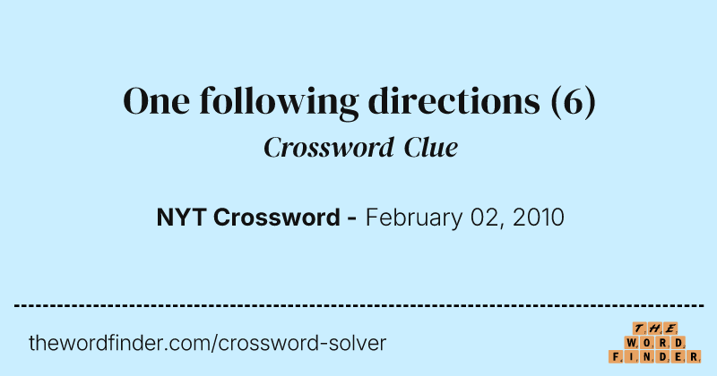 One following directions crossword clue image