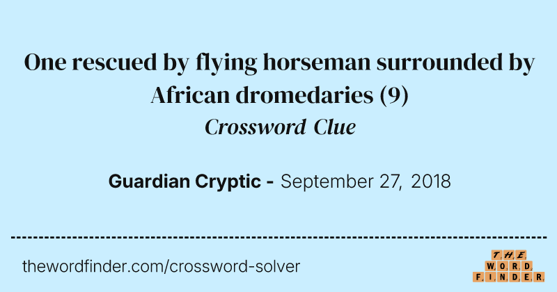 One rescued by flying horseman surrounded by African dromedaries crossword clue image