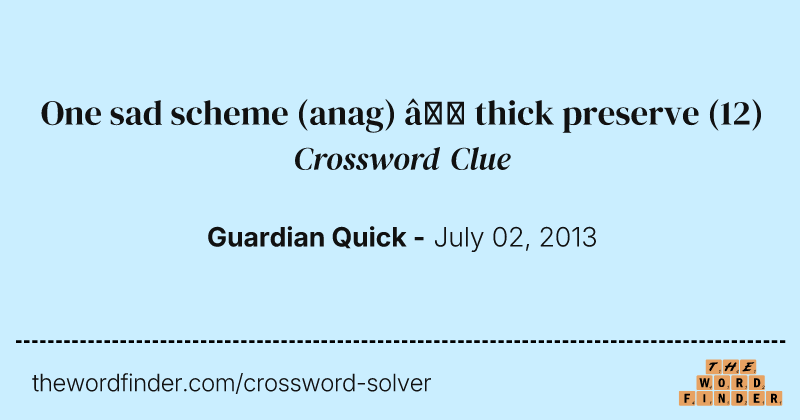 One sad scheme (anag) — thick preserve crossword clue image