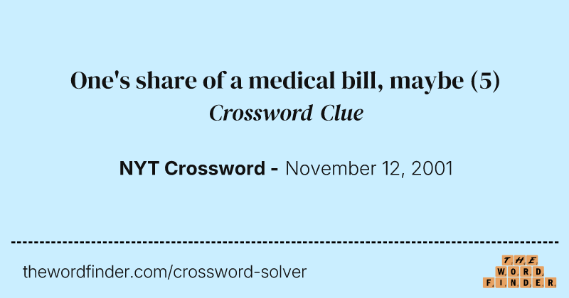 One's share of a medical bill, maybe crossword clue image