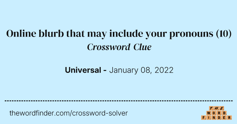 Online blurb that may include your pronouns crossword clue image