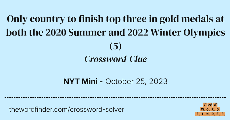 Only country to finish top three in gold medals at both the 2020 Summer and 2022 Winter Olympics crossword clue image