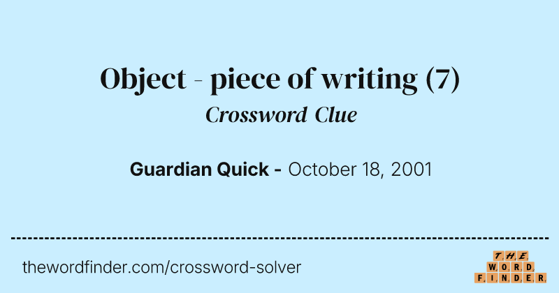 Object - piece of writing crossword clue image