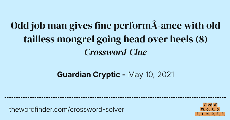 Odd job man gives fine performance with old tailless mongrel going head over heels crossword clue image