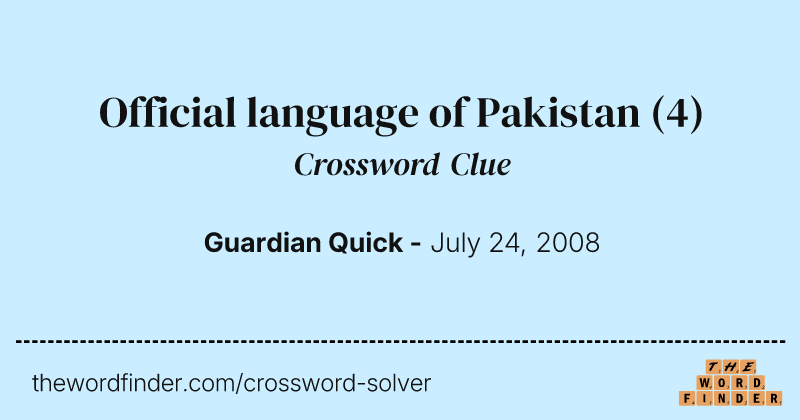 Official language of Pakistan crossword clue image