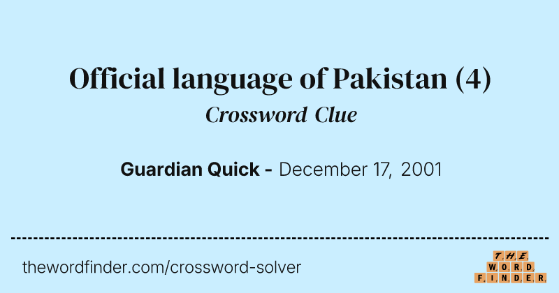 Official language of Pakistan crossword clue image
