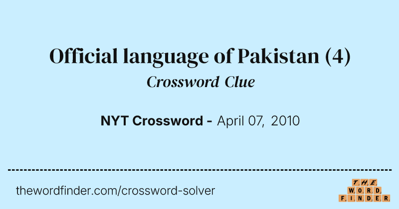 Official language of Pakistan crossword clue image