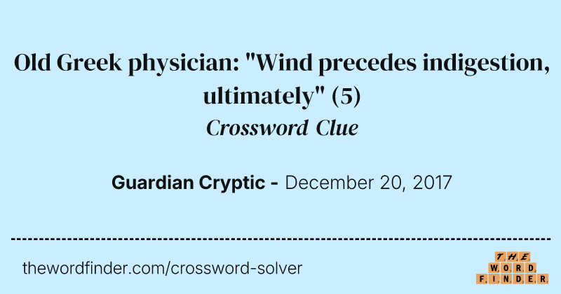 Old Greek physician: "Wind precedes indigestion, ultimately" crossword clue image