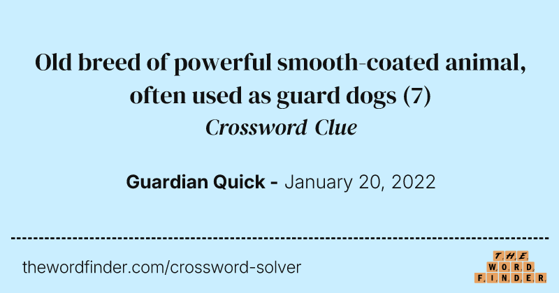 Old breed of powerful smooth-coated animal, often used as guard dogs crossword clue image