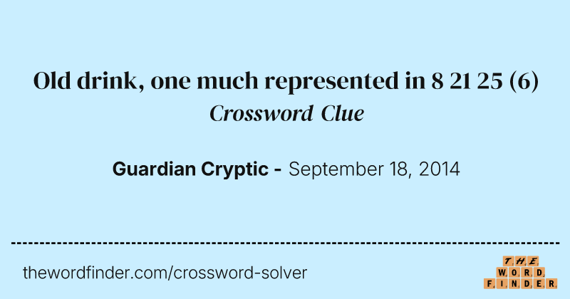 Old drink, one much represented in 8 21 25 crossword clue image