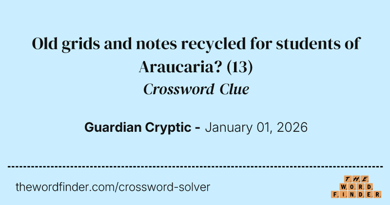 Old grids and notes recycled for students of Araucaria? crossword clue image