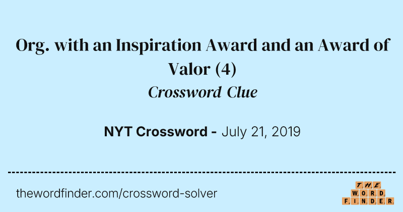 Org. with an Inspiration Award and an Award of Valor crossword clue image