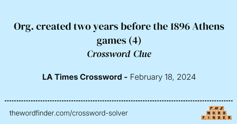 Org. created two years before the 1896 Athens games crossword clue image