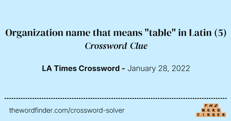 Organization name that means "table" in Latin crossword clue image