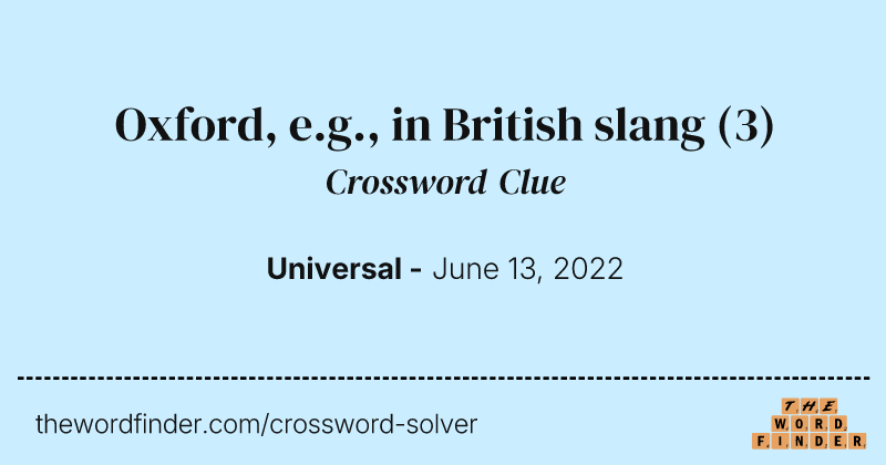 Oxford, e.g., in British slang crossword clue image