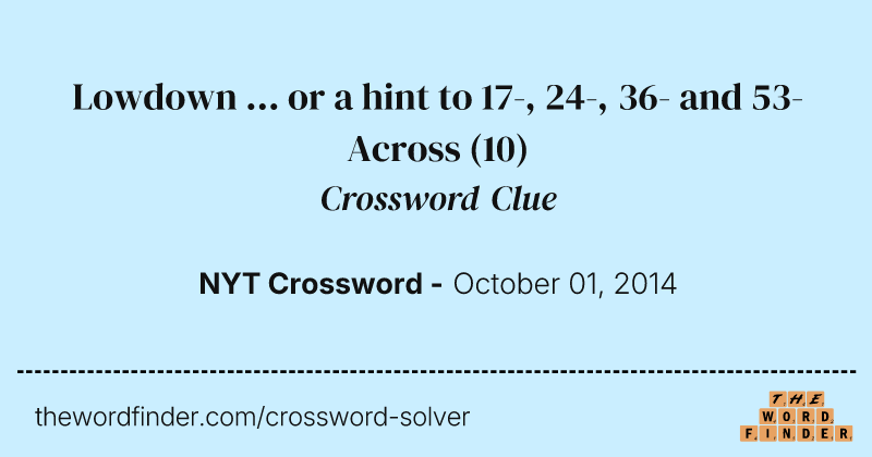 Lowdown ... or a hint to 17-, 24-, 36- and 53-Across crossword clue image