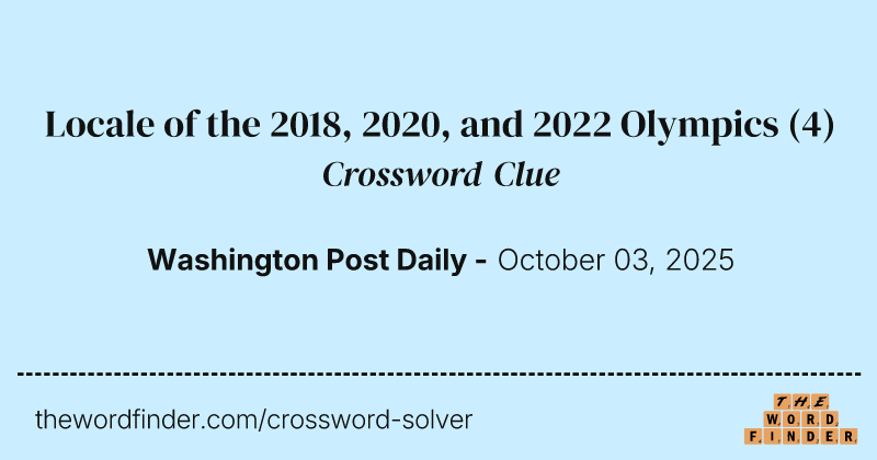 Locale of the 2018, 2020, and 2022 Olympics crossword clue image