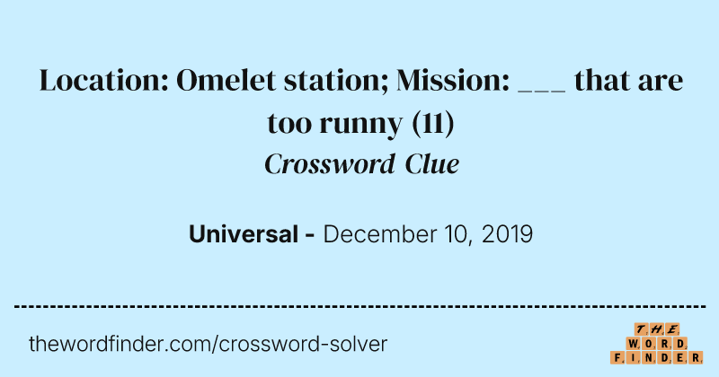 Location: Omelet station; Mission: ___ that are too runny crossword clue image