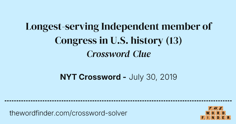 Longest-serving Independent member of Congress in U.S. history crossword clue image