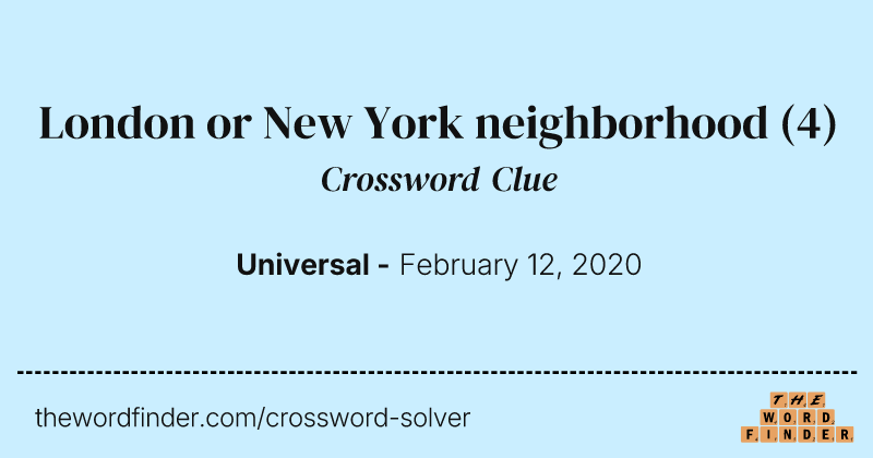 London or New York neighborhood crossword clue image