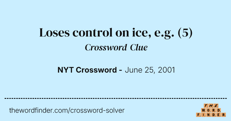 Loses control on ice, e.g. crossword clue image