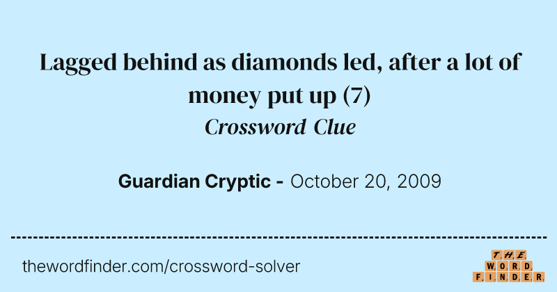 Lagged behind as diamonds led, after a lot of money put up crossword clue image