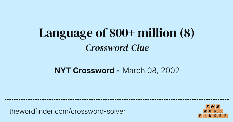 Language of 800+ million crossword clue image