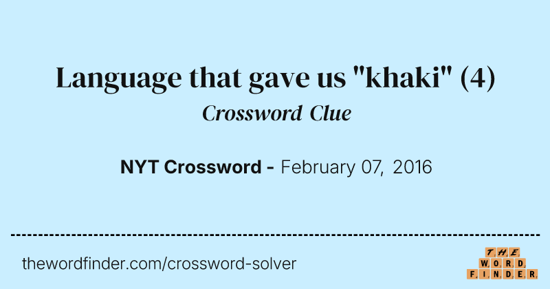 Language that gave us "khaki" crossword clue image