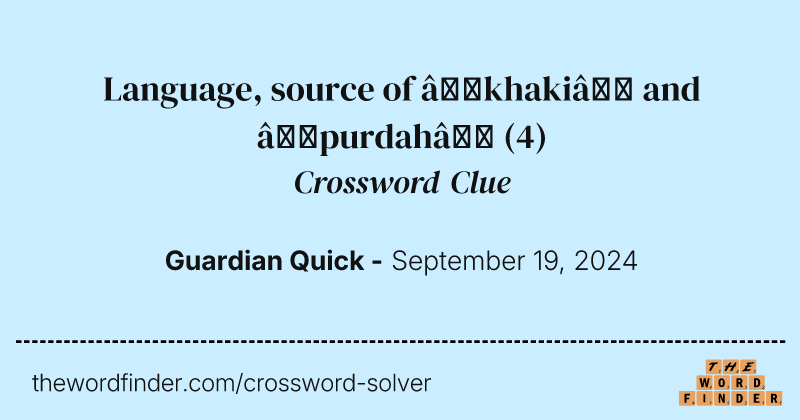 Language, source of ‘khaki’ and ‘purdah’ crossword clue image