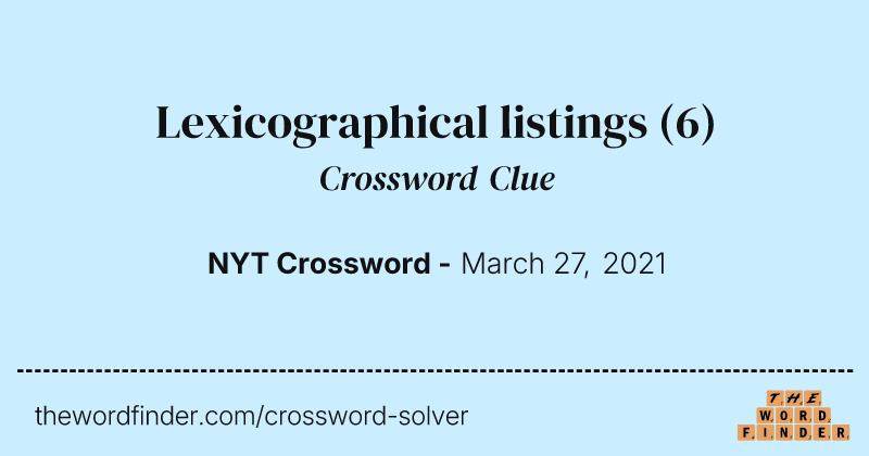 Lexicographical listings crossword clue image