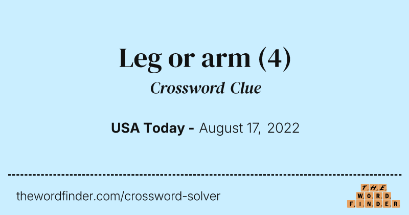Leg or arm crossword clue image
