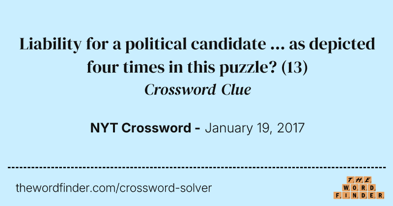 Liability for a political candidate ... as depicted four times in this puzzle? crossword clue image