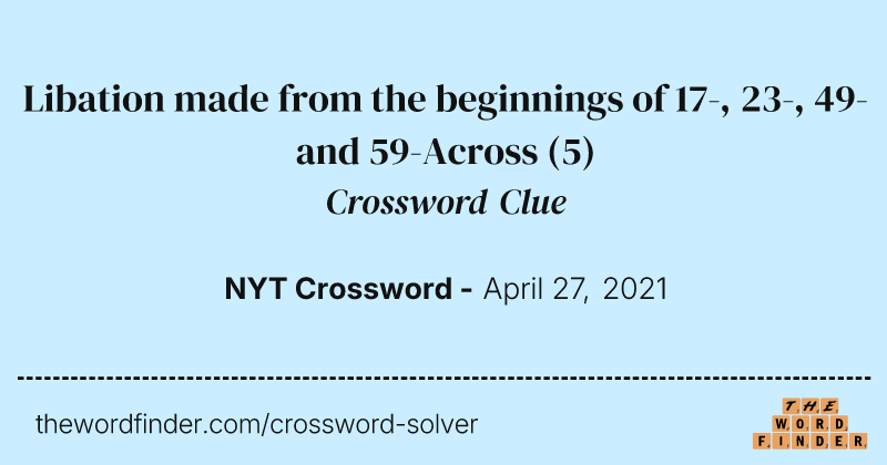Libation made from the beginnings of 17-, 23-, 49- and 59-Across crossword clue image