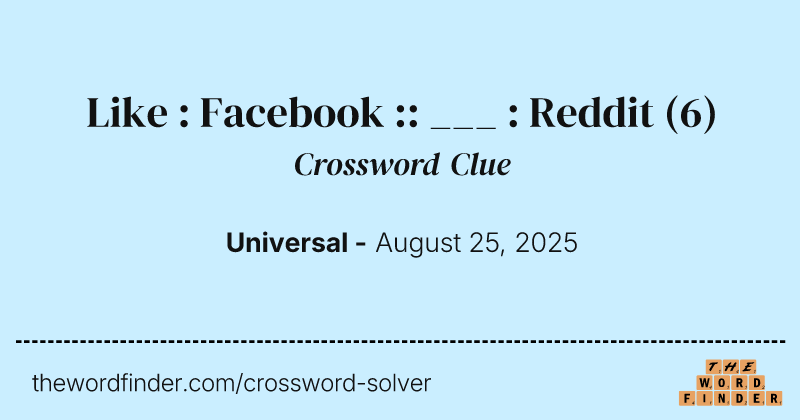 Like : Facebook :: ___ : Reddit crossword clue image