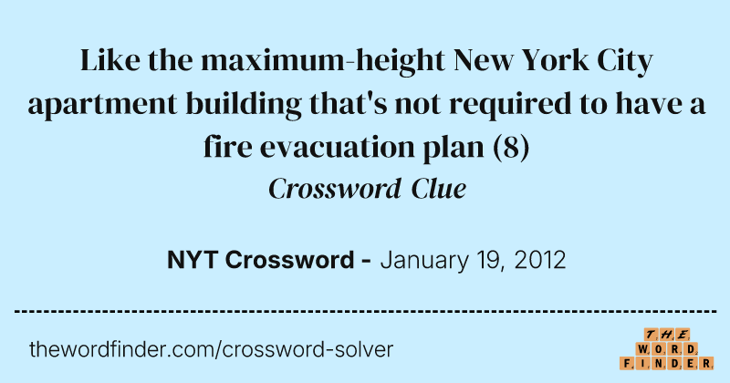 Like the maximum-height New York City apartment building that's not required to have a fire evacuation plan crossword clue image